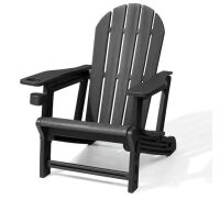 Outdoor Adirondack Chair Quick Clip-On Installation Cup Holder in Solid Black