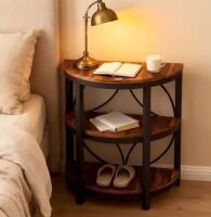 26 in. H 3-Tier Brown Wood Half Round End Table with Metal Frame