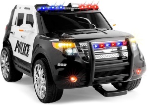 12V Electric Police Ride-On SUV with RC, Lights/Sounds, AUX, Black 