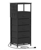 Black 5-Drawer 16 in. W x 39 in. H Nightstand Integrated Charging Station