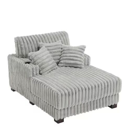 Light Gray Faux Rabbit Fur Polyester Two Arm Chaise Lounge With Cup Holders - MISSING ASSEMBLY HARDWARE