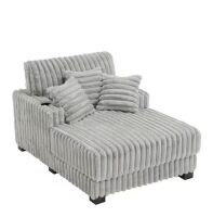 Light Gray Faux Rabbit Fur Polyester Two Arm Chaise Lounge With Cup Holders - MISSING ASSEMBLY HARDWARE