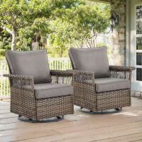 StLouis 2-Person Patio Swivel Chair Brown Wicker Outdoor Glider with Gray Cushions