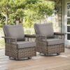 StLouis 2-Person Patio Swivel Chair Brown Wicker Outdoor Glider with Gray Cushions