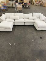 131.3 in. Linen Blend U-Shaped Sectional Sofa in Beige with 2-Movable Storage Ottomans - Needs Cleaned, 2 Broken Feet