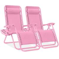 Set of 2 Adjustable Zero Gravity Patio Chair Recliners w/ Cup Holders