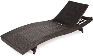 Adjustable Wicker Chaise Lounge Chair with 4 Backrest Settings, Folding Legs, and Stackable Curved Design 