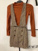 SHEIN LUNE Girl's Houndstooth Pattern Overall Skirt + Knitted Sweater