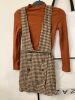 SHEIN LUNE Girl's Houndstooth Pattern Overall Skirt + Knitted Sweater