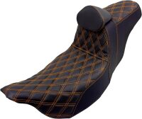 One-piece Driver Passenger Seat With Backrest Orange Stitching Fit for Harley Touring Road Glide Street Glide Electra Glide Road King 2009-2023