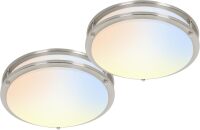 hykolity 16 inch Dimmable LED Flush Mount Ceiling Light Fixture,2200LM 36W 2.7/3/3.5/4K/5K Adjustbale, 120&deg;Light Angle, CRI90, Ceiling Lamp for Bedroom, Kitchen, Office,ETL Listed,Nickel,2Pack