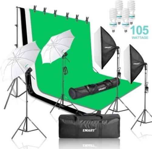 Emart 2000W Photography Video Studio Lighting Kit, Softbox Umbrella Continuous Photo Lighting, 8.5 x 10 Feet Backdrop Stand Support System, 3 Muslin Backdrops. Appears New&nbsp;