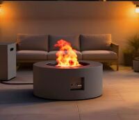 30 in. Round Propane Fire Pit Table 50,000 BTU Gray Outdoor Fire Table with Lid, Rocks and Cover