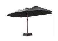 15 ft. x 9 ft. Rectangular Metal Double-sided Market Patio Umbrella with Base and Crank in Dark Gray