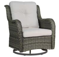 Wicker Rattan Taupe Patio Outdoor Rocking Chair Swivel with Beige Cushions