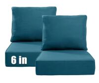 22 in. W x 24 in. D x 6 in. Thick Square 4-Piece Deep Seating Outdoor Lounge Chair Peacock Blue Cushion