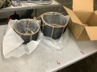 Brown Resin Rattan Hanging Basket Planters with Black Accents, Set of 2
