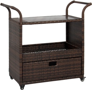 Outdoor Patio Wicker Serving Bar Cart 