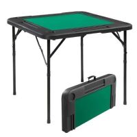 34" Foldable Mahjong Table, 4 Player Square Card Table with Cup Holders and Chip Trays