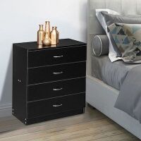 4 Drawer Dresser Black Particle Board with Silver Handles