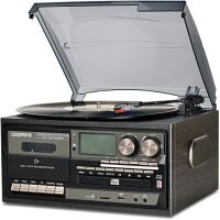LoopTone Vinyl Record Player 9 in 1 3 Speed Bluetooth Vintage Turntable CD Cassette Player AM/FM Radio USB Recorder Aux-in RCA Line-Out
