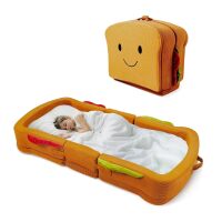 Toddler Travel Bed Sandwich Style - Portable Toddlers Floor Beds, Foldable Soft Foam Travel Crib for Baby and Kid, Washable Cover Toddler Cot with Safety Rail for Travel, Medium Size
