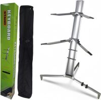 Miwayer Column Keyboard Stand Professional Heavy Duty Piano Stands Aluminum Alloy Foldable Double Adjustable Height for 61, 76, 88 Keys Keyboard Piano with Carry Bag (Silver)