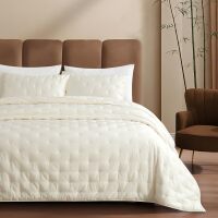 Bamboo Quilt Set Dreamer Cross Stitch Quilting All Season Comforter IvoryWhite Q