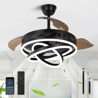 Retractable Ceiling Fan with Lights and Remote/APP Control,Dimmable,Timer Setting,6 Speed,42 Inch Modern Chandelier Ceiling Fan for Bedroom/Living Room/Kitchen/Kis Room/Patio