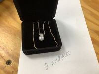 Elegant Pearl & Solitaire Pendant Necklace Set with Bonus Chain