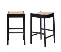 Home Decorators Collection Hamlin Backless Natural Woven Counter Stools in Black (Set of 2)