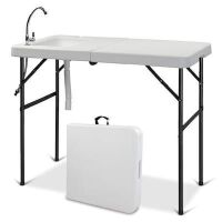 VINGLI 45D x 23W x 37H Fold in Half Fish Cleaning Table with Sink