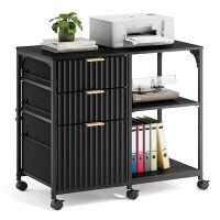 VINGLI 28W 3-Drawer Mobile File Cabinet Printer Stand with Open Storage Shelves Adjustable Fits Letter Size Black