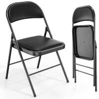 VINGLI 2 Pack Metal Folding Chair with Padded Seats Pu Leather Seat and Back Capacity 350 lbs Black