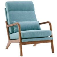 High Back Solid Wood Armrest Backrest Iron Frame Linen Indoor Leisure Chair