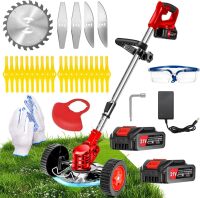 Electric Weed Wacker Battery Powered, Adjustable Weed Wacker Cordless Telescopic Lightweight Brush Cutter Grass Trimmer with 2 Batteries and 4 Blades, Weed Trimmer for Yards, Gardens, Sidewalk Edges