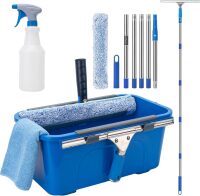 Professional Window Cleaning Kit with 6ft Long Handle, 3 Gallon Bucket 14" Squeegee,15" Scrubber,Spray Bottle,Cloth,Window Washing Equipment Cleaner Tool for Outdoor Commercial Household