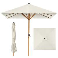 Square Solar LED Lighted Patio Umbrella w/ Woodgrain Pattern - 9ft