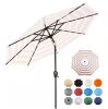 Sun-Ray 9 ft. Steel Market Solar Lighted 8-Rib Round Patio Umbrella in Beige and White Stripe