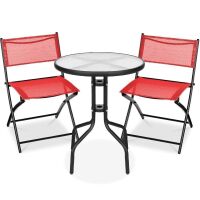 3-Piece Bistro Set w/ Glass Table, 2 Foldable Chairs