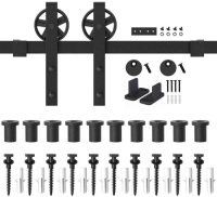 WINSOON 12 ft.&nbsp;Single Wood Sliding Barn Door Hardware Basic Black Big Spoke Wheel Roller Kit. Appears New