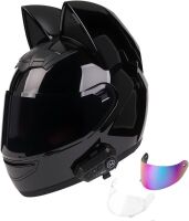 Full Face Cat Ear Motorcycle Helmet with Built-in Speaker, XL