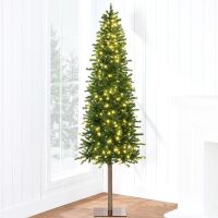 7.5' Pre-Lit Artificial Alpine Slim Pencil Christmas Tree w/ LED Lights, Stand