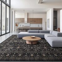 Washable Area Rug 9&times;12 for Living Room, Ultra Soft, Black Grey Non Slip, Easy to Clean, Water Repellent, Pet Friendly, for Bedroom Hardwood Floors Dining Room Office High Traffic Areas