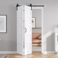 FREDBECK Bifold Door White 42X84(Double 21x84) with 46" Hardware Track Kit, Solid MDF with Water-Proof PVC Surface