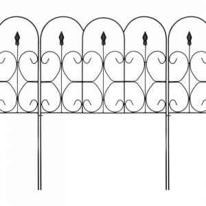 Lot of (2) Set Of 5 Foldable Interlocking Iron Decorative Garden Edging Fence Panels, 10ftx32in, Black 