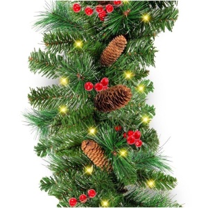 9ft Pre-Lit Christmas Garland w/ 50 Lights, Pine Cones, Berries 