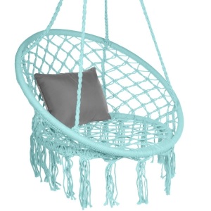 Cotton Macrame Hammock Hanging Chair Swing, Handwoven w/ Backrest 