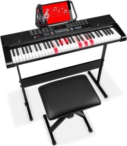 61-Key Beginners Electronic Keyboard Piano Set w/LED Screen, Lighted Keys, Recorder, 3 Teaching Modes, H-Stand, Stool, Headphones&nbsp;&nbsp;