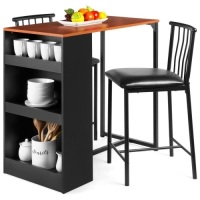 3-Piece Counter Height Kitchen Dining Table Set w/ Storage Shelves&nbsp;